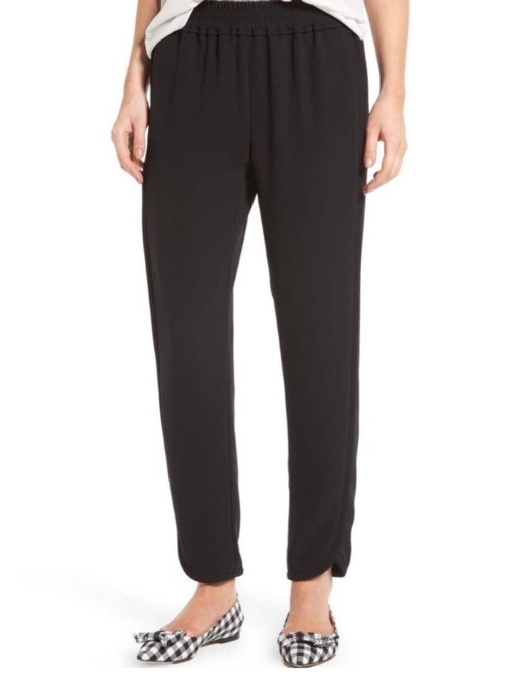 J. Crew Reese Black Tapered Leg Pants Size 2 High Waist Pull On Tulip Hem Track